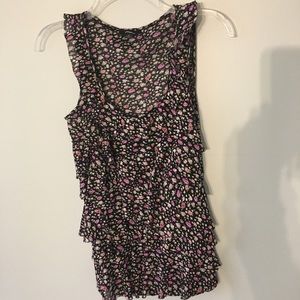 Express black floral ruffle shirt size small euc